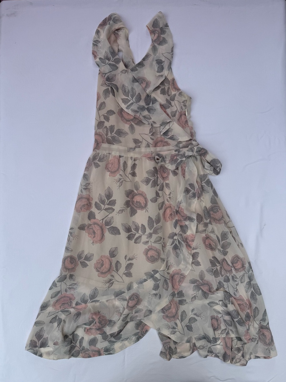 Joyfolie Cream Jumpsuit with Pink Rose Print